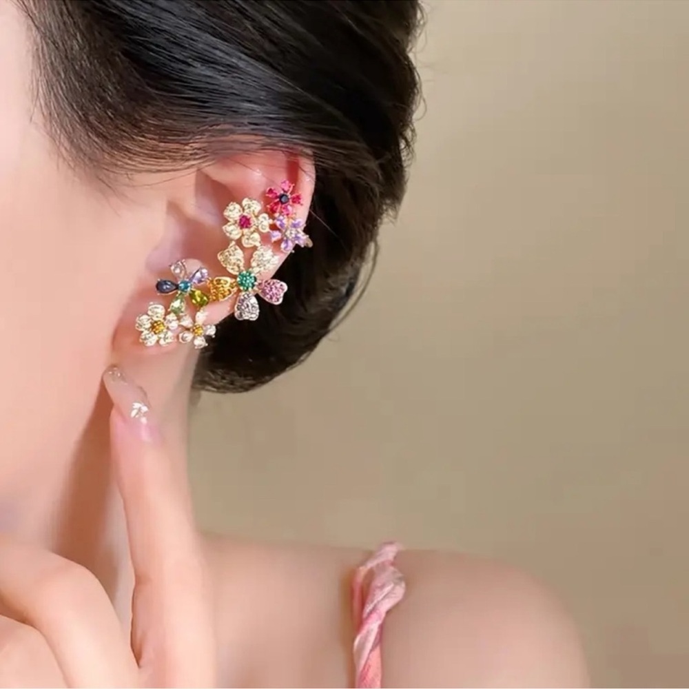 NEW! Luxury Colorful Flower Ear Cuff Earrings Elegant Jewelry Ear Cuff 🌸 B1-67 - Picture 3 of 7